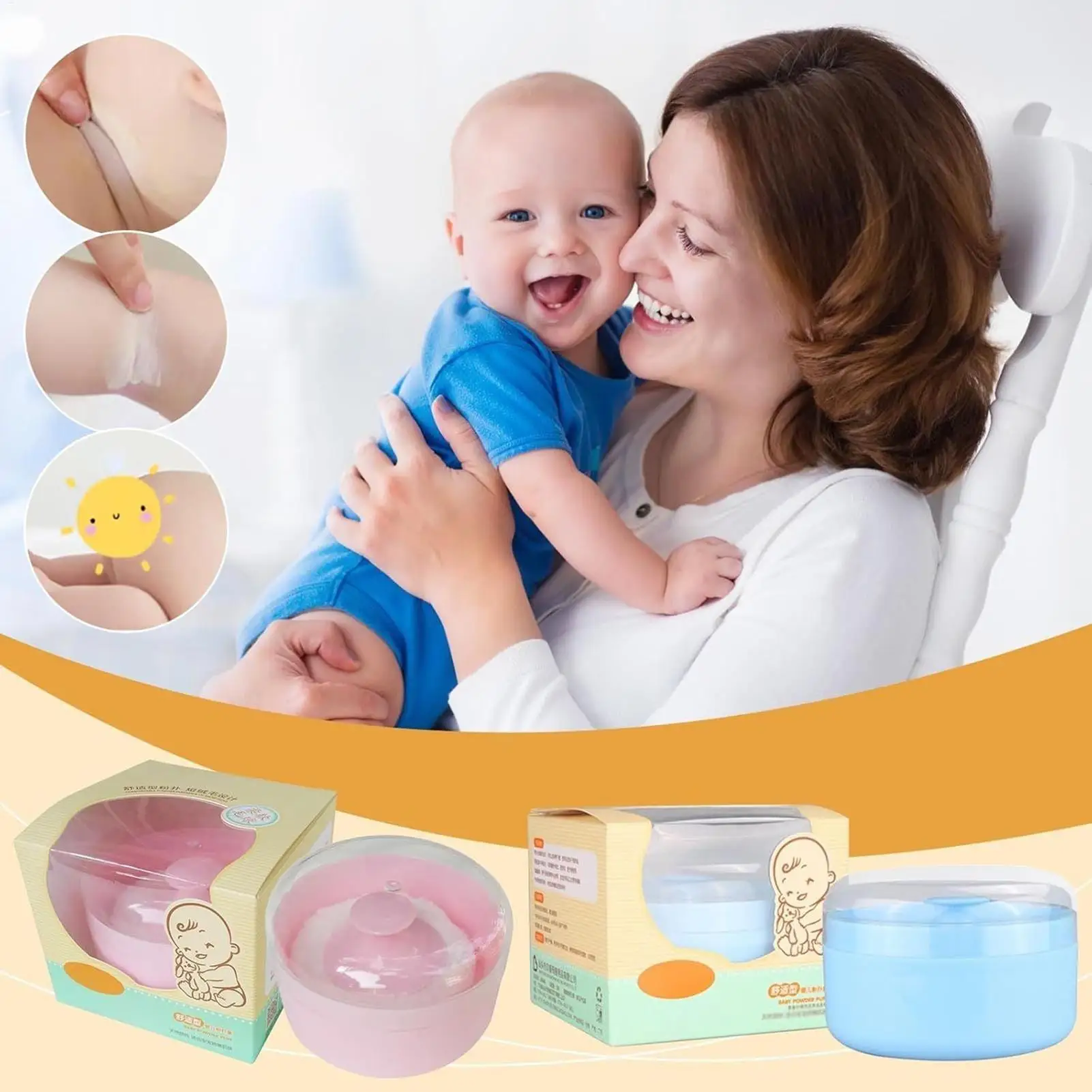 Baby Powder Container Dusting Powder Jar Sponge Storage Box Applicator Holder For Travel Daily Caregivers Home Face Under Arms