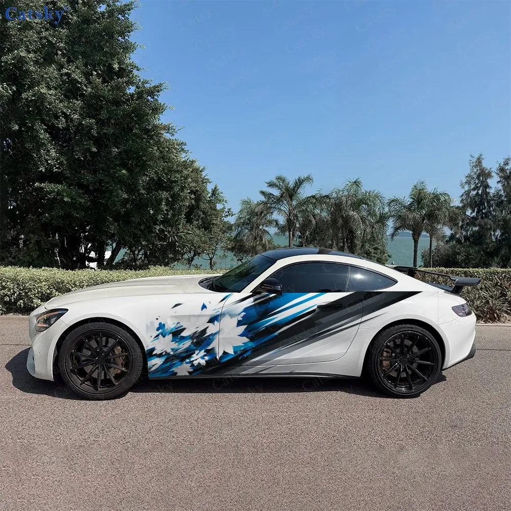 2pcs Speed Shuttle Ice Blue Blade Car Side Wraps, Self-Adhesive PVC Waterproof & Scratch-Resistant Stickers, Car Accessory Gift