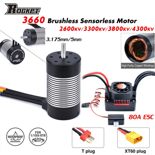 防水ブラシレスローバルブ,3660/5mm,80a esc t/xt60コネクタ付き,3.175 rcカーモデルwltoy 1/10 wl