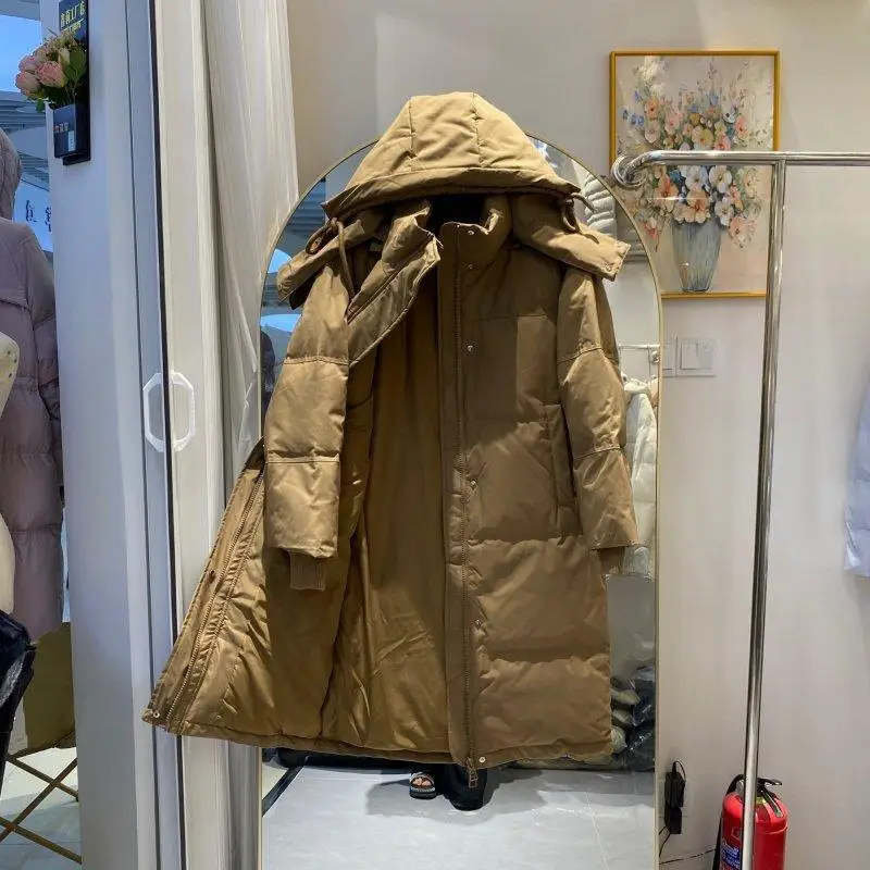 2025 겨울 중장기 여성용 다운 재킷 출퇴근용 후드 루즈 스타일