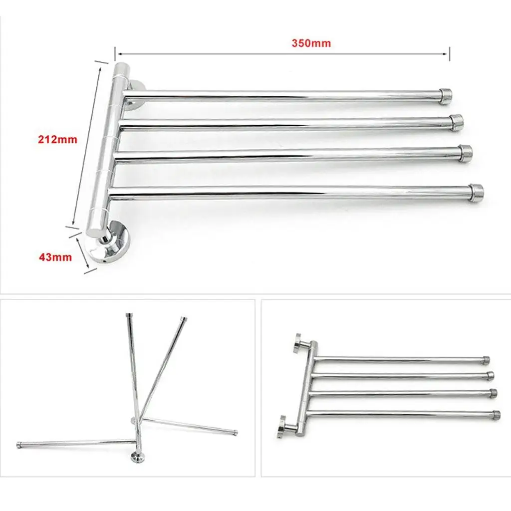 Bathroom Towel Rack Without Drilling Stainless Steel Swivel Bar Holder Metal Shelf for Home and Hotel