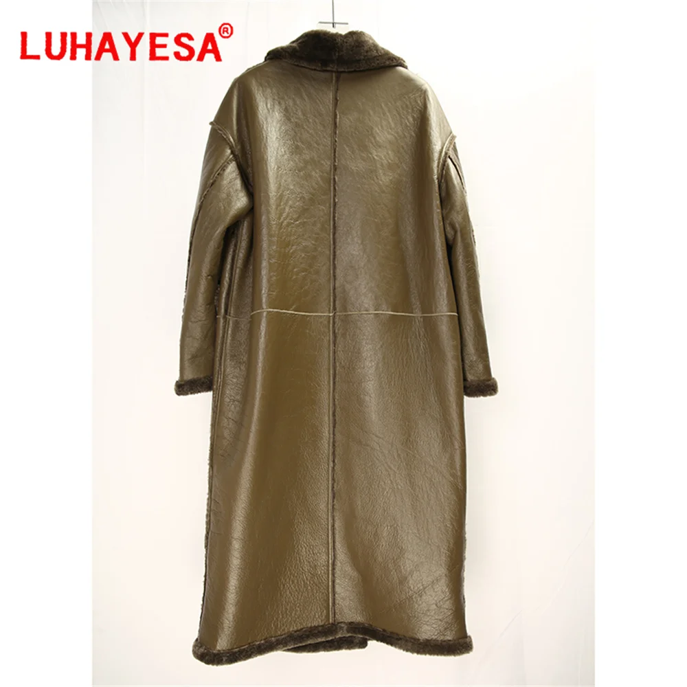 2024 Australia Merino Sheepskin Shearling Fur Clothes Women Winter Extra Long Slim Real Fur Overcoat