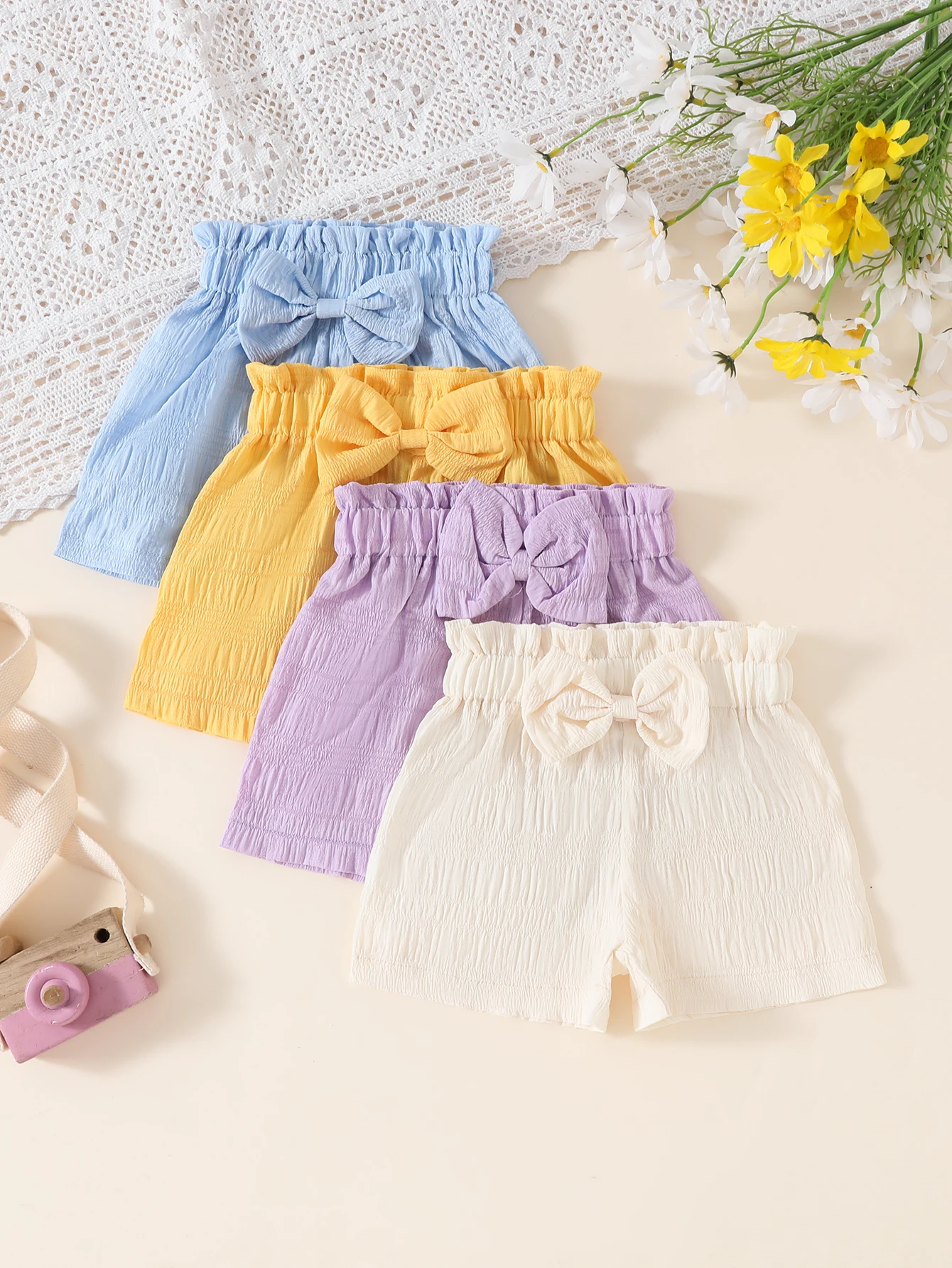 Women's Casual Solid Color Shorts 3D Bow Decor Polyester Woven Fabric Candy Color Regular Fit Summer Spring Short Pants
