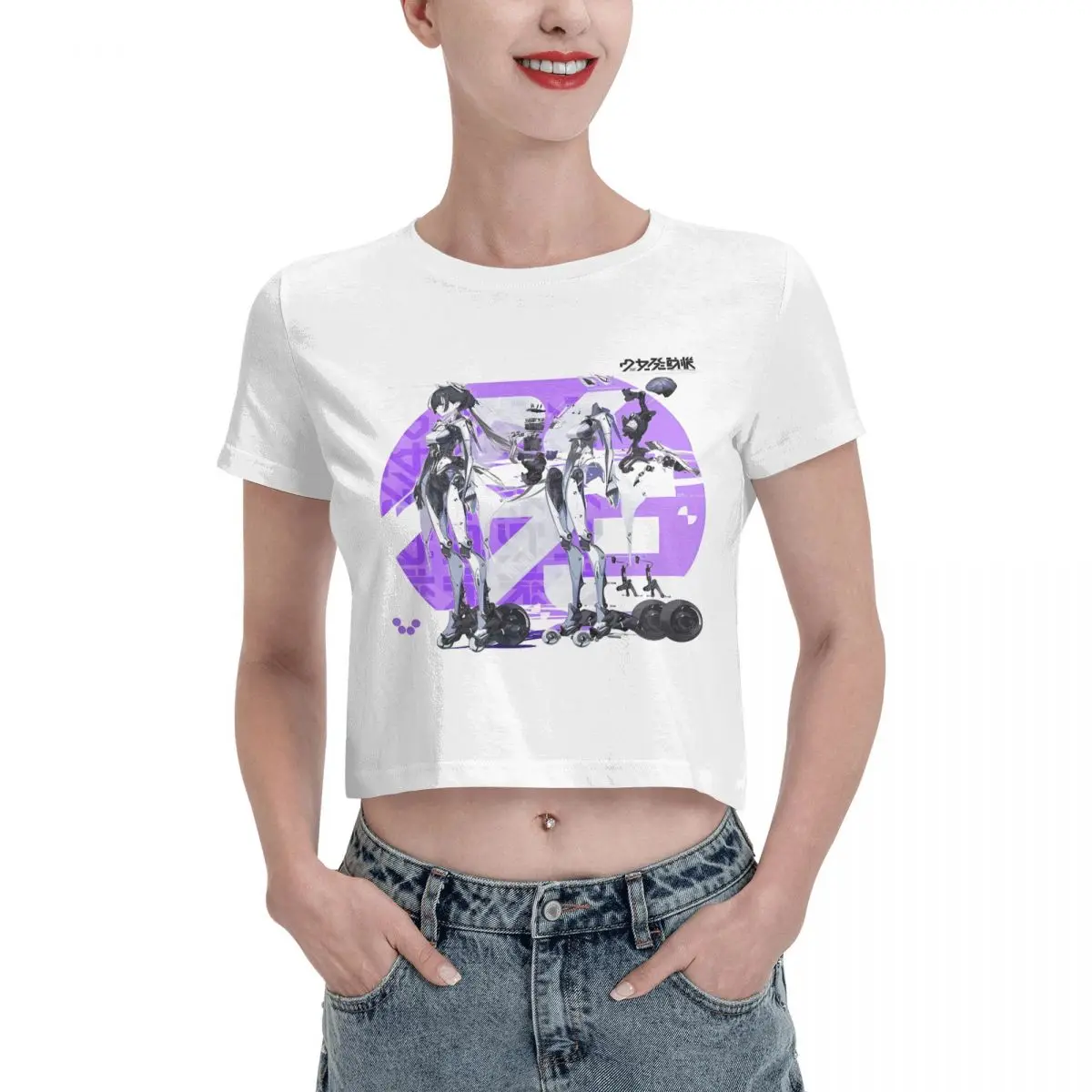 Souls Anime Girl Cyborg Tshirt Cartoon Graphic Tees Female Crop Top,Leak navel T-shirt