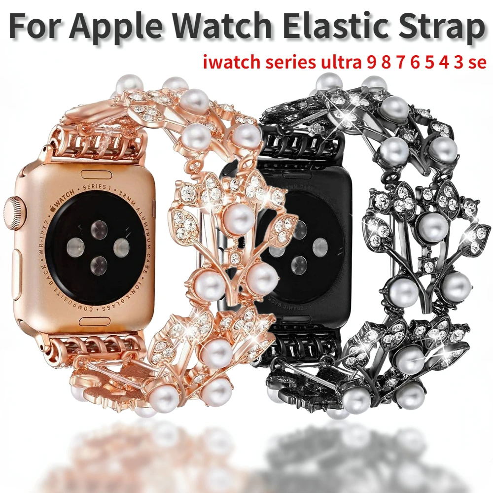 Diamond Elastic Strap for Apple Watch Band 44mm 45mm 42mm 38 40 41mm 49mm Women's Bracelet iWatch Series Ultra 9 8 7 6 5 4 3 SE