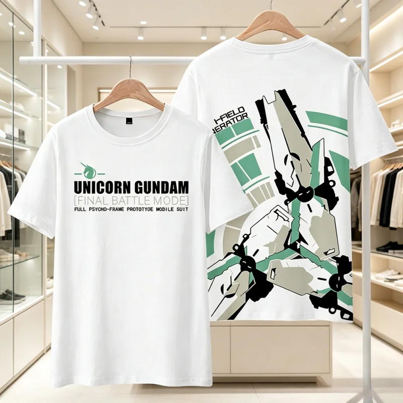 2026 Summer Unicorn Gundam Printed T-shirt Anime Short Sleeve Casual Breathable Quick Drying Top Family Matching Beach Surfing
