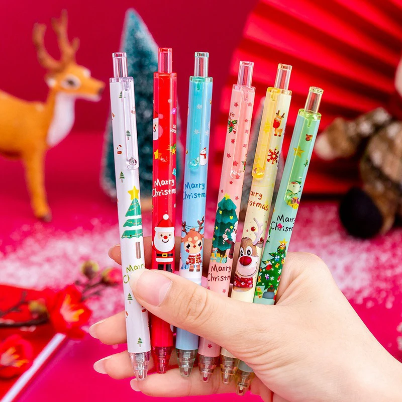 6 Pcs Creative Christmas Gel Pens Christmas Stationery Cartoon Cute Pen Student School Stationery Children's Christmas Gifts