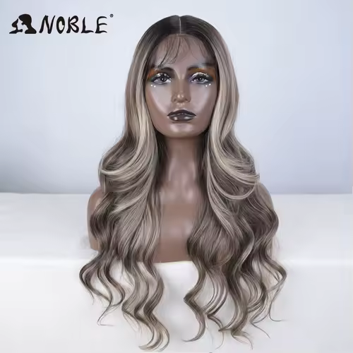 Noble 13x4 Lace Front Wig Synthetic 28 inch Long wavy ombre blonde Wigs For Women Ombre Lace Front Wig Synthetic Lace Front Wig - Image 15