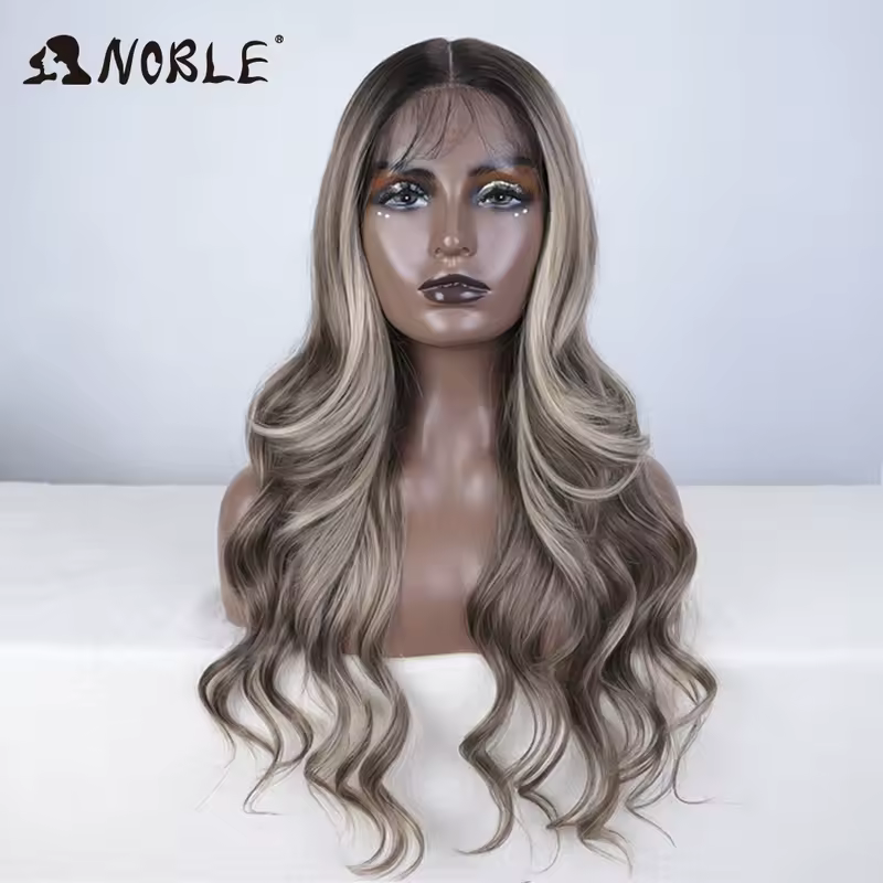 Noble 13x4 Lace Front Wig Synthetic 28 inch Long wavy ombre blonde Wigs For Women Ombre Lace Front Wig Synthetic Lace Front Wig - Image 15