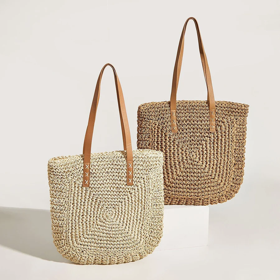 

Handmade Woven Straw Beach Bag Large Capacity Shoulder Bag Women Raffia Travel Shopper Totes Summer Vacation Casual Handbags Sac