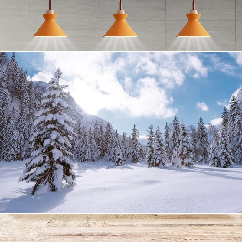 Winter Snowy Forest Photography Backdrop Pine Trees Mountain Christmas Eve Scene Background Party Backdrop Wall Banner Decor