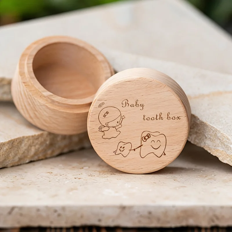 2D Wooden Cartoon Girl Tooth Milk Storage Box Baby Warm Tooth Memorial Keepsake Box Mother's Day Newborn Pregnant Woman Gift