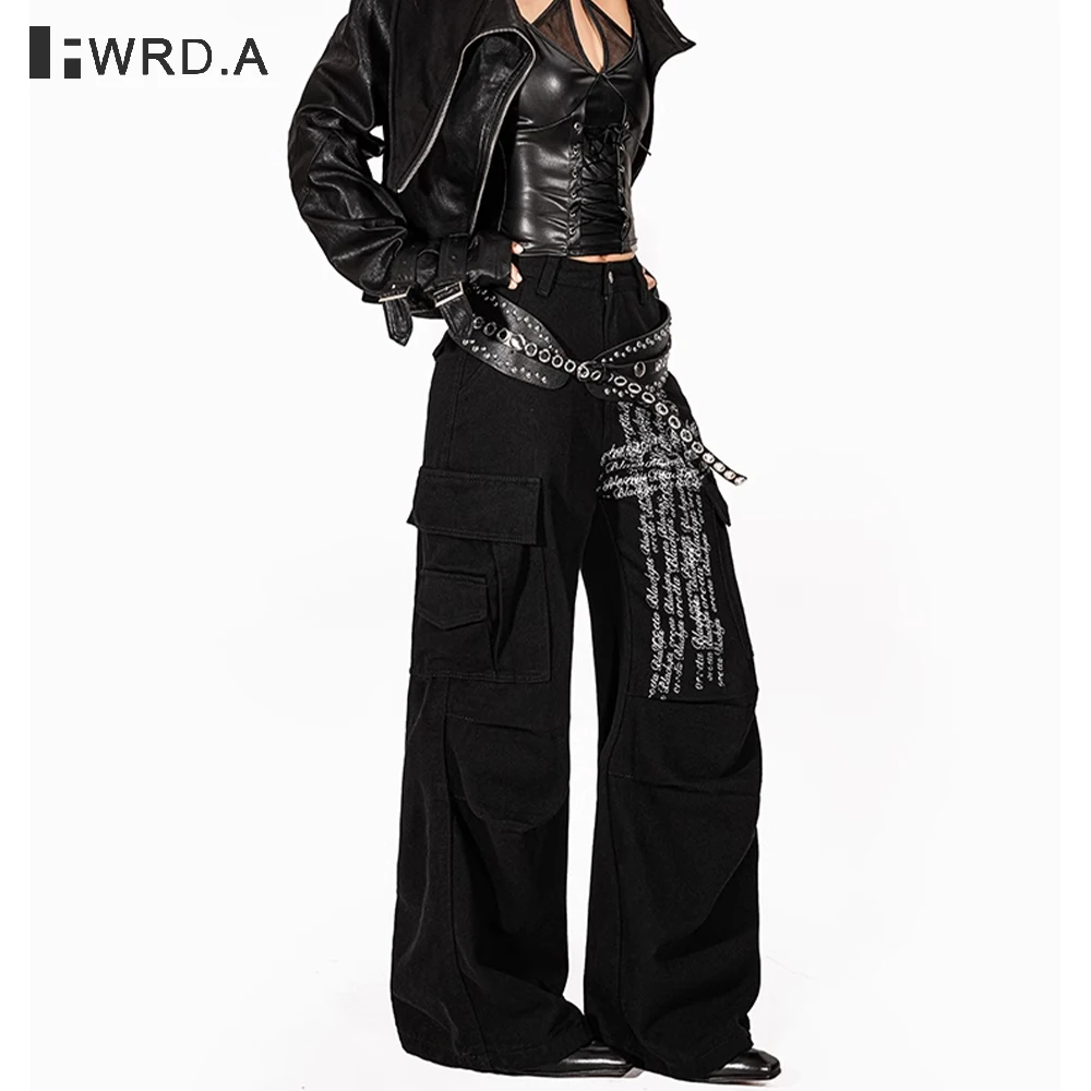 

FWRD 2025Vintage Graffiti Letter Print Cargo Jeans for Women Autumn Winter Punk Streetwear Loose Fit Pocket Denim Pants#FWRD6034