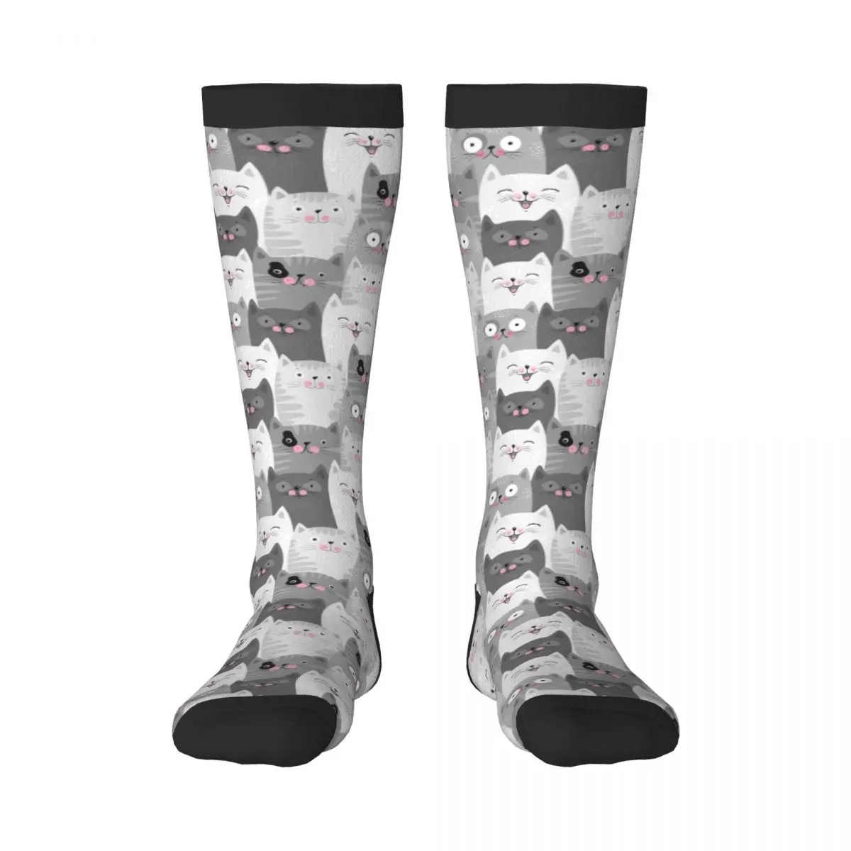 

Черные, белые, серые высокие носки унисекс с кошками для мужчин и женщин, осень-зима