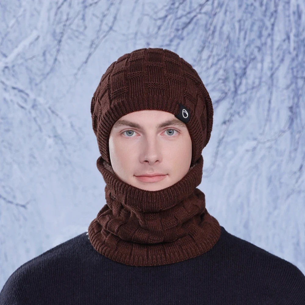 Unisex Warm Winter Hat Scarf Fleece Lined Thermal Beanie for Men Women Chunky Knit Cap Soft Stretchy Cuffed Cold Weather Hats