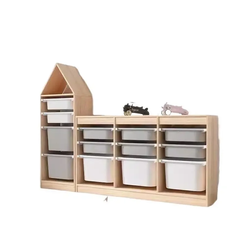 Toy storage cabinet multi-functional combination rack, solid wood storage box
