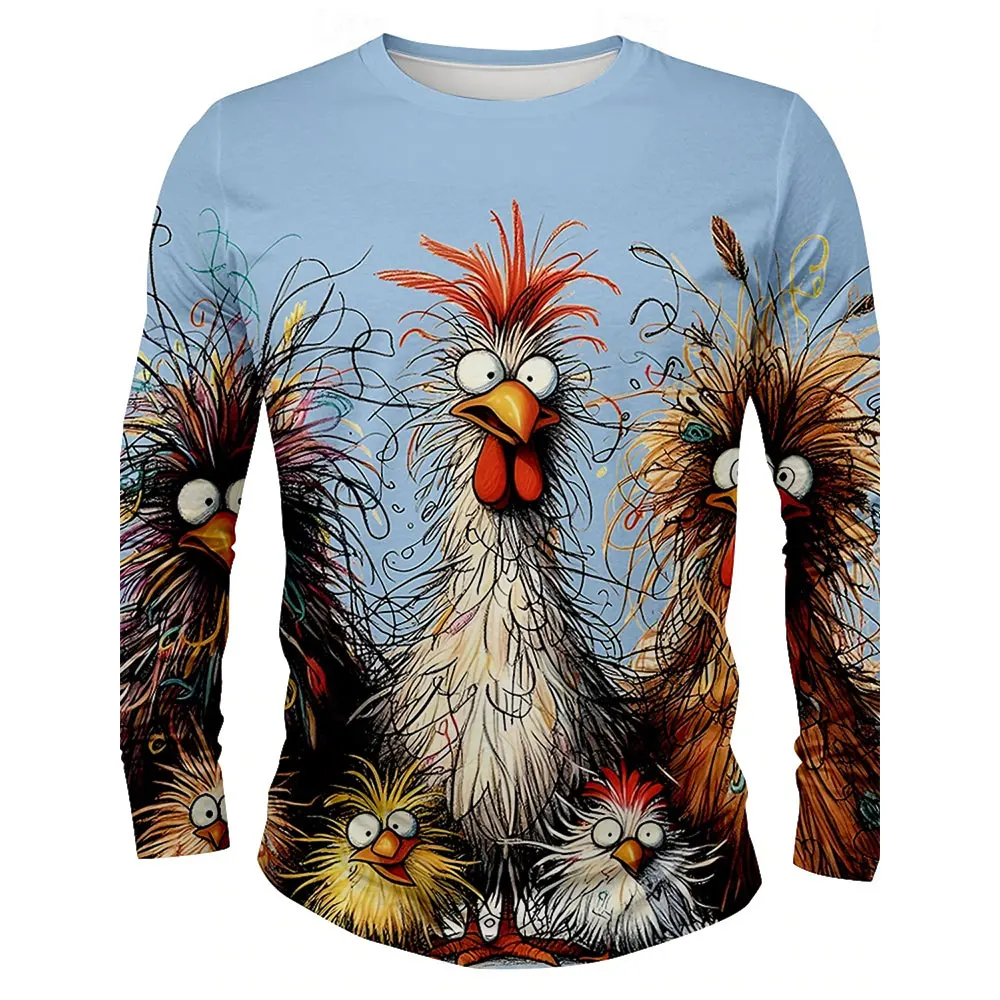 Spring And Autumn New Fashion Crewneck Long Sleeve Top Men's Outdoor Casual Loose Blazer Men's Cartoon Chicken Print T-shirt