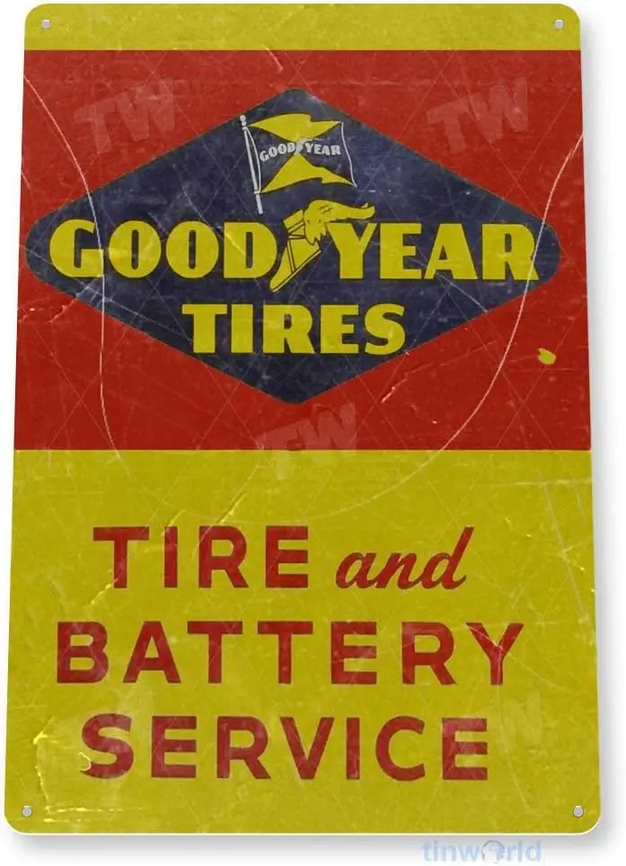 Tinworld Blechschild „Goodyear Tires Battery Service“ Öl- und Gasdienst, Autowerkstatt, Garage A409