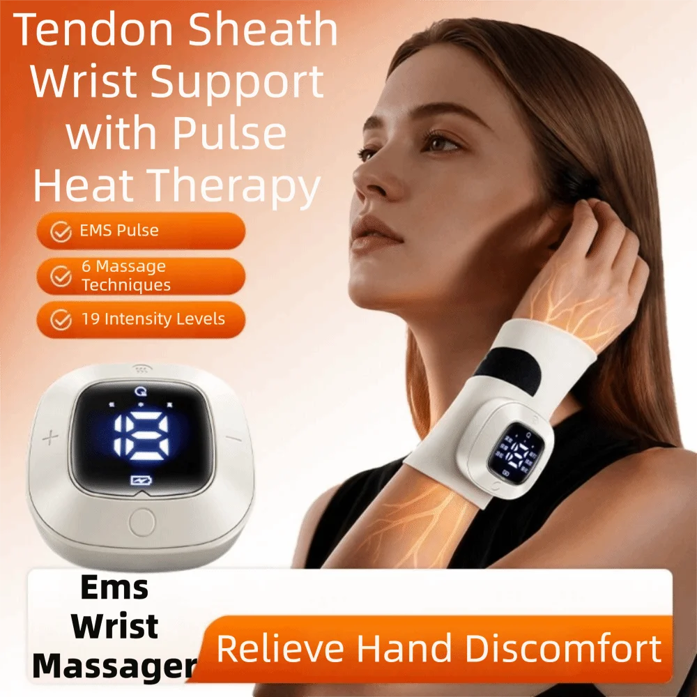 Vibration Mode EMS Wrist Massager Heat Compress USB Rechargeable Hand Massage Instrument Wireless Kneading Hand Massager