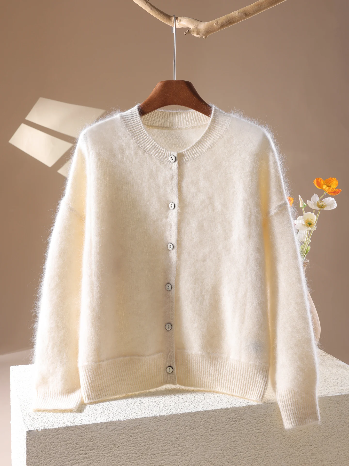 Women Autumn Winter Sweater 100% Merino Wool O-Neck Cardigan Button Front Long Sleeve Loose Knitted Soft Wool Fashion Clothing