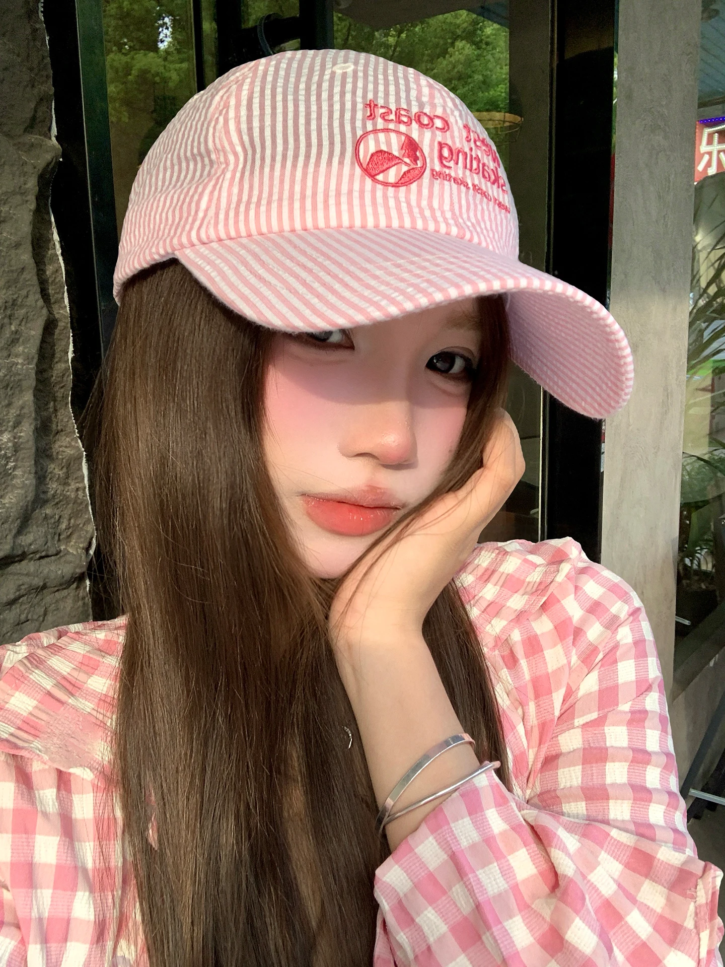 American Stripe Letter Embroidery Baseball Cap Women's Unique Design Wide Brim Face Slimming Sunshade Duckbill Hat Trendy