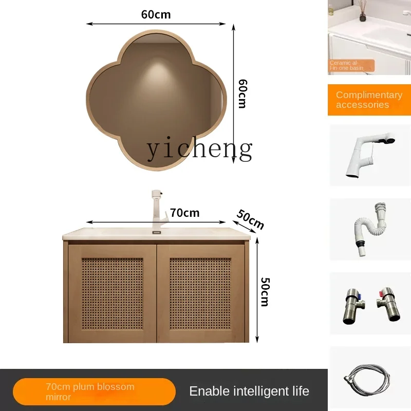 

Ceramic Whole Washbin Rattan Bathroom Cabinet Combination Table Basin Wash Basin Washstand Bathroom