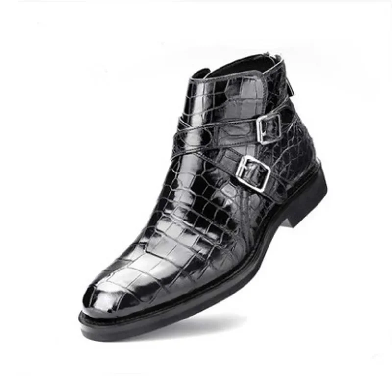 hanlante crocodile men shoes  male  short boots  fashion  business leisure  crocodile leather  Men boots