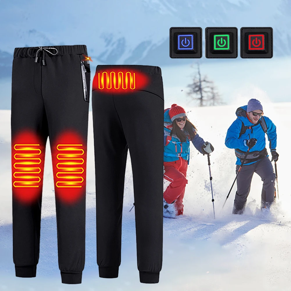 USB Charging Warm Heating Pants 3 Temperature Control 3 Heated Areas Electric Heated Pants Waterproof for Fishing Hiking Camping