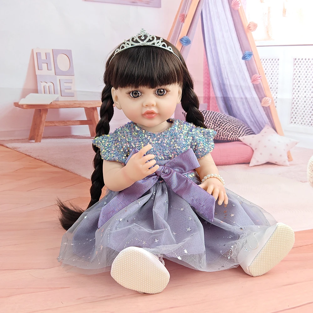 55 cm carino capelli lunghi principessa bambole di simulazione completamente adesivo lavabile bambola rinata acconciature fai da te giocattoli regali di Natale per bambini