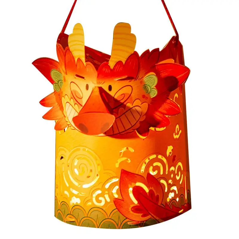 Dragon Festival LED Lanterna para crianças, estilo nacional, artesanato luminoso DIY, papel antigo, festival da primavera, presente de decoração, 2024