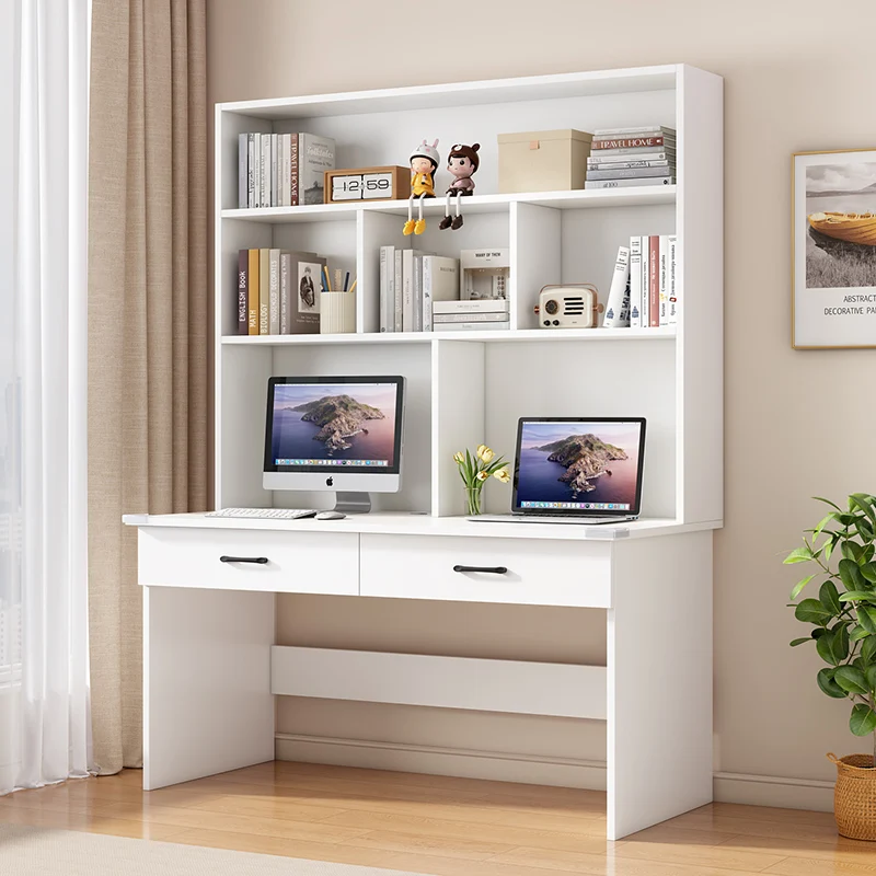 Solid wood integrated bookcase combination home bedroom children's computer desktop study table writing desk