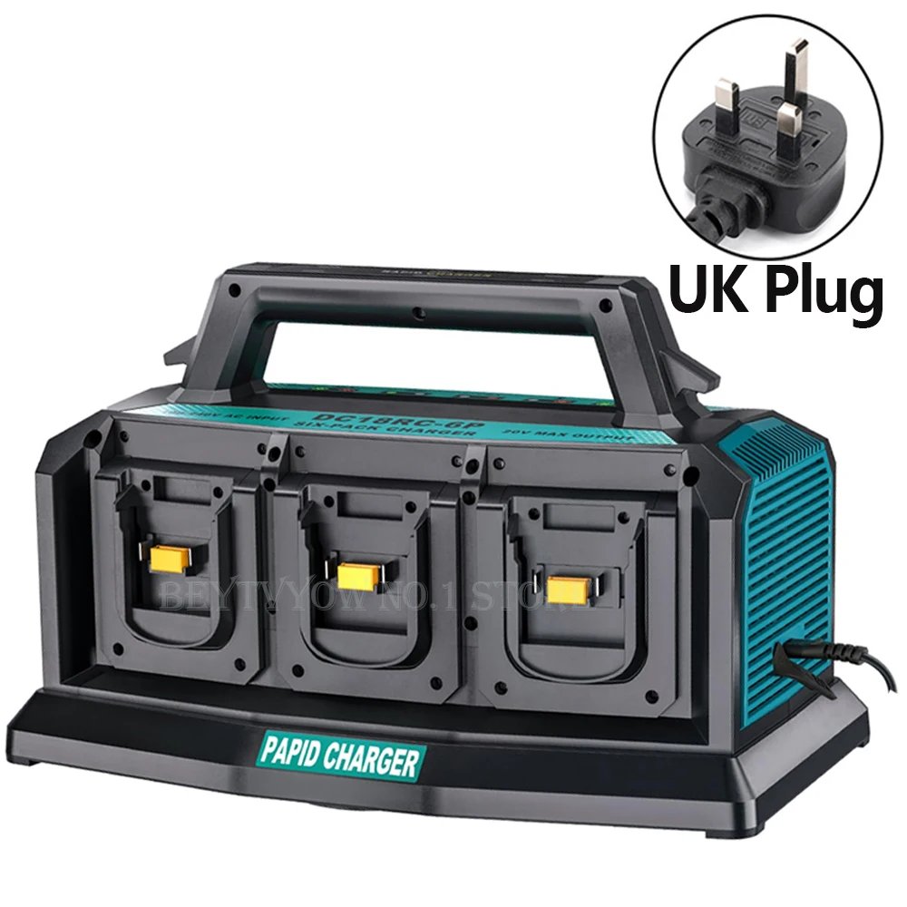 Beytvyow 6-poorten Rapid Meanwhile Multi-batterijladerstation Snelle oplader Compatibel met Makita 14,4/18V-batterijen Power Tool