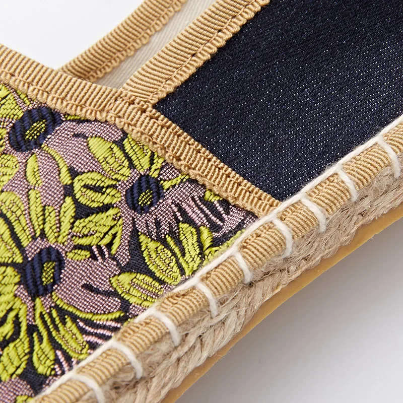 MVVJKE Fashion Ethnic Casual Espadrilles Flat New Women Sunflower Printed Embroider Slip on Fishermen Hemp Rope Shoe