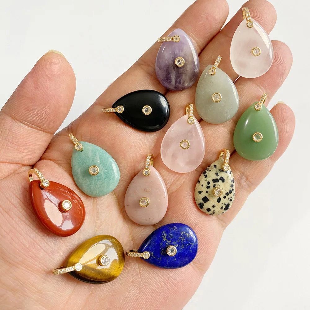 2PCS Healing Waterdrop Stone Pendant Natural Aventurine Crystal Oval Pendant For Making Necklace Jewelry DIY Earrings 18x30mm