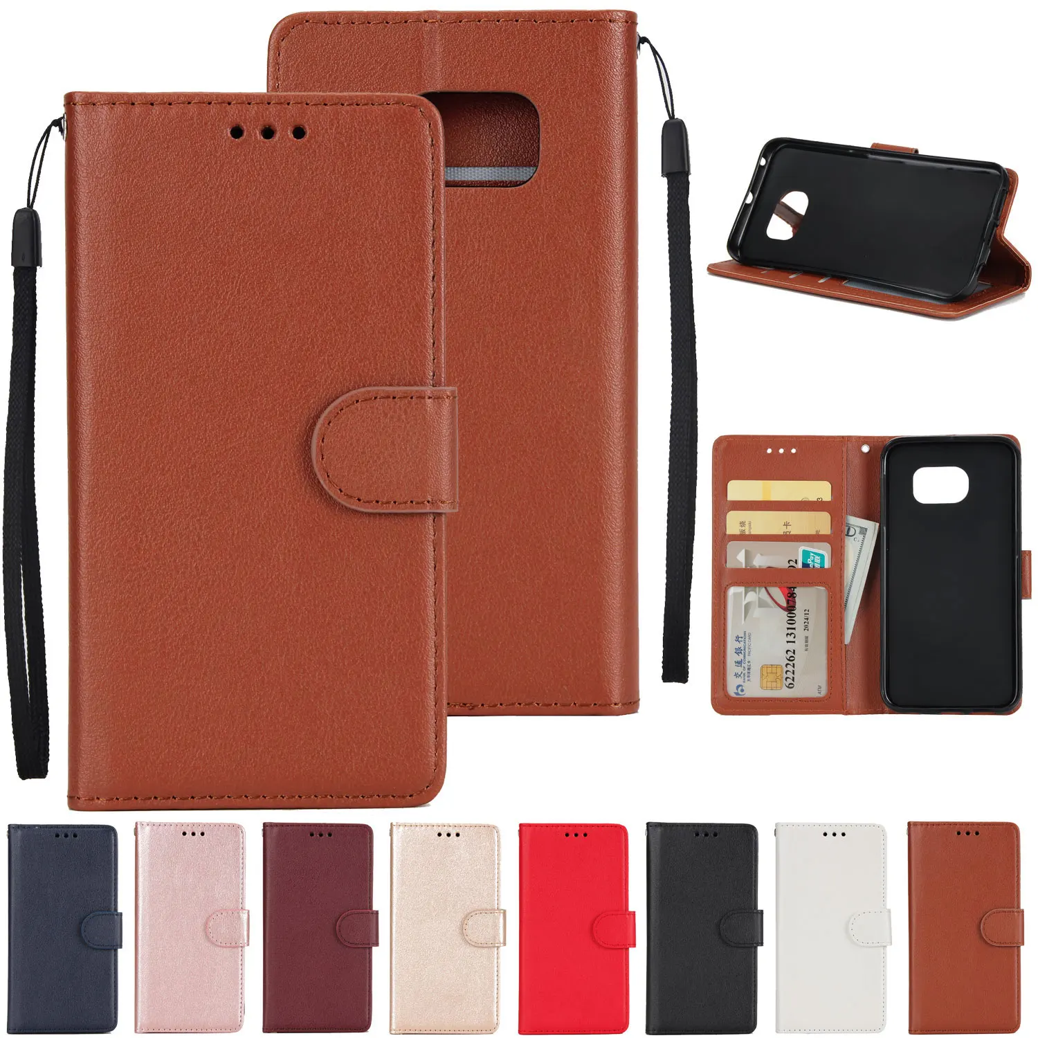 

5X*Solid Color Leather Case Anti-fall Wallet Flip Phone Case For SAMSUNG GALAXY S5 S6 S7 S8 S9 Plus edge NEO G977B S10