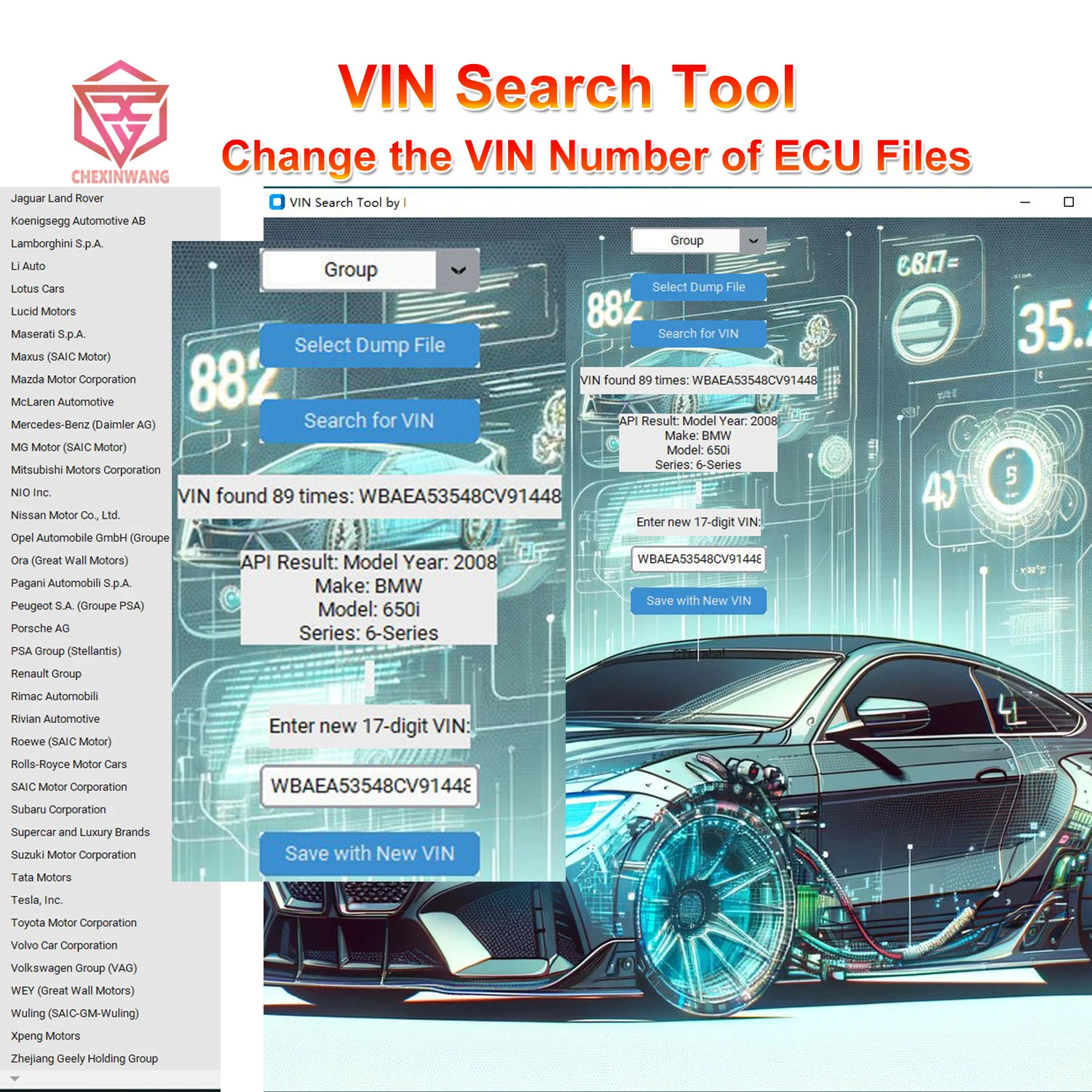 VIN Search Tool for Car Change VIN Number of ECU File for BMW for PSA for BEN-Z for VW for Chery for Citroen
