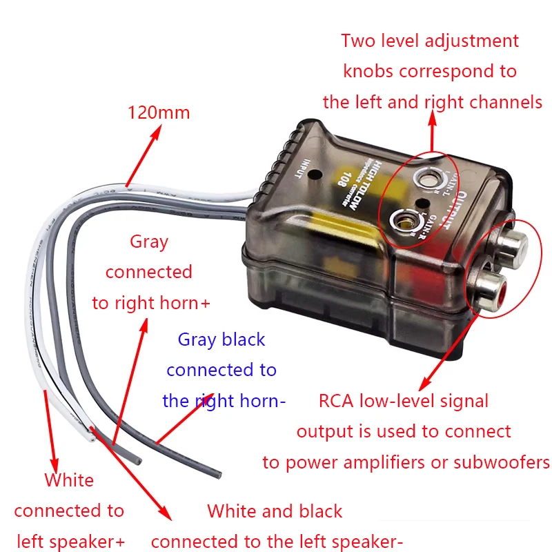 

Car Audio Subwoofer RAC Adjustable High To Low Audio Converter Car Passive Two Way High To Low Frequency Conversion
