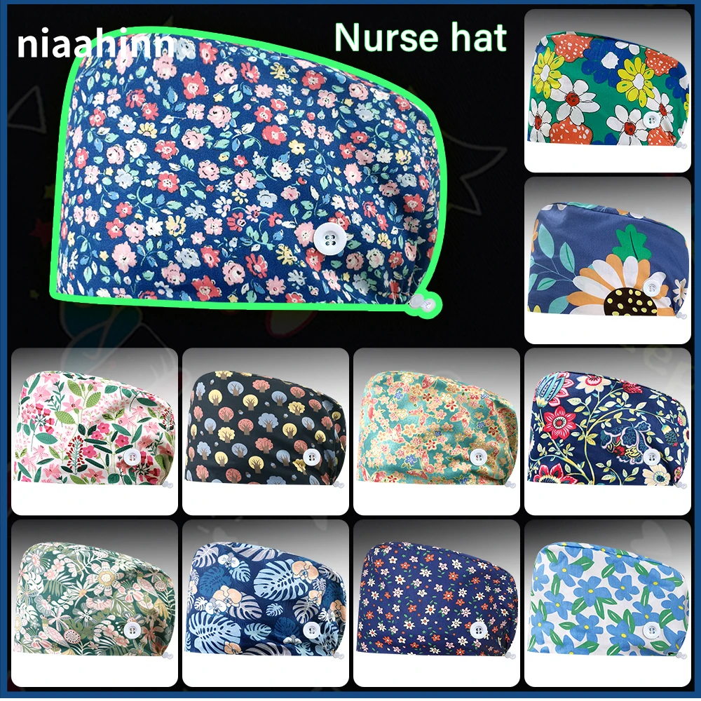 Flower Printing Pet Grooming Scrubs Hats Health Check Scrubs Women Caps Lab Dustproof Work Caps Operator Hats Doctor Nursing Cap