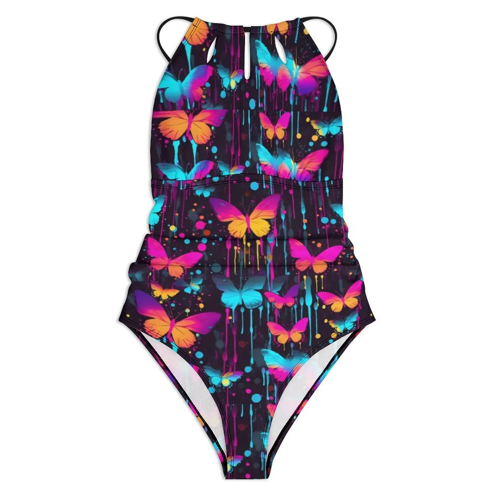 Butterfly Swimsuit Sexy Pink and Orange Splash One Piece Swimwear Push Up Bodysuit Fashion Vacation Bath Beach Wear