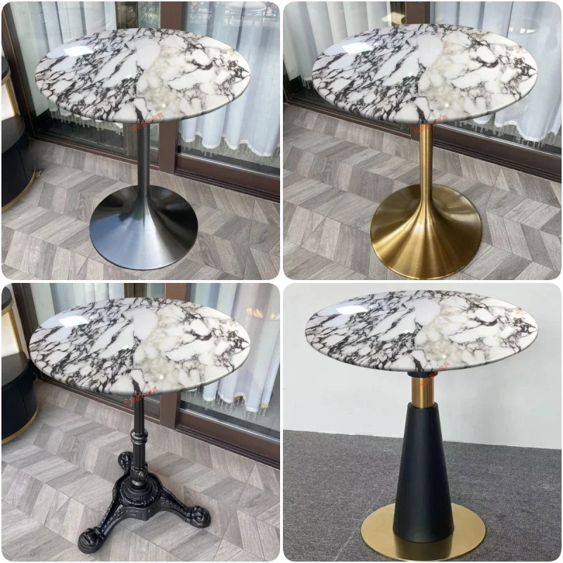 #French Bulgari dining table milk tea shop dessert cafe artificial marble round table casual small apartment table square