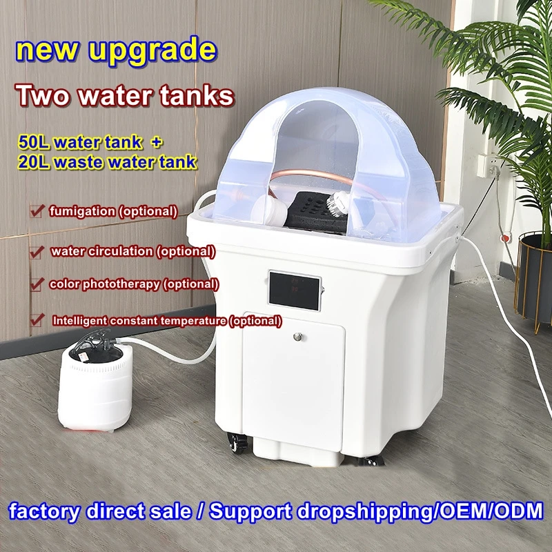 Colorful Light Therapy Lamp Mobile Shampoo Basin with Acrylic with Universal Wheels and 2 Water Tank Hair Salon Barber Shop