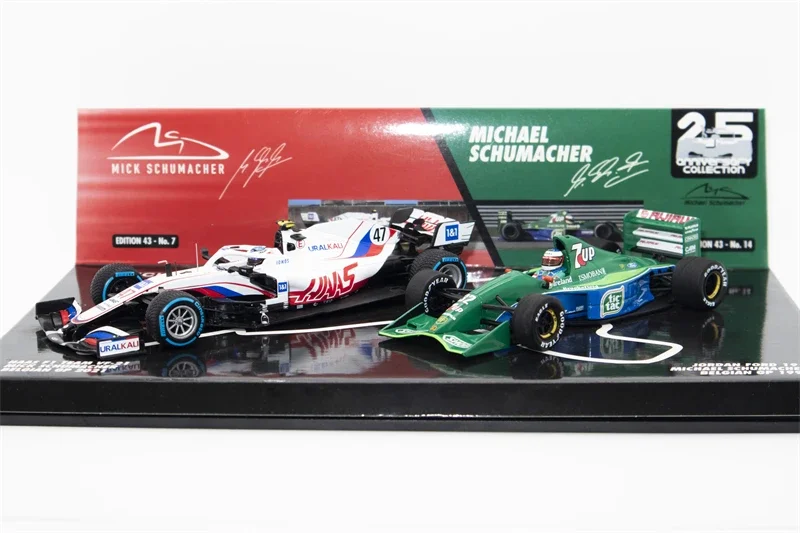 MINICHAMPS 1:43 2-CAR SET - M. SCHUMACHER BELGIAN GP 1991 & M. SCHUMACHER, BELGIAN GP 2021 - 30TH ANNIVERSARY Model Car