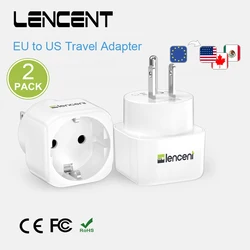 LENCENT 2 PCS EU to US Travel Adapter  Overload Protection Wall Charger Spanish 2-Pin Europe to 3-Pin USA for Travel /Home