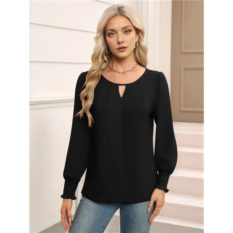 FX-Womens Long Sleeve Tops Business Casual Blouses Dressy Work Office Summer Flowy Shirt 2025 Trendy Outfits