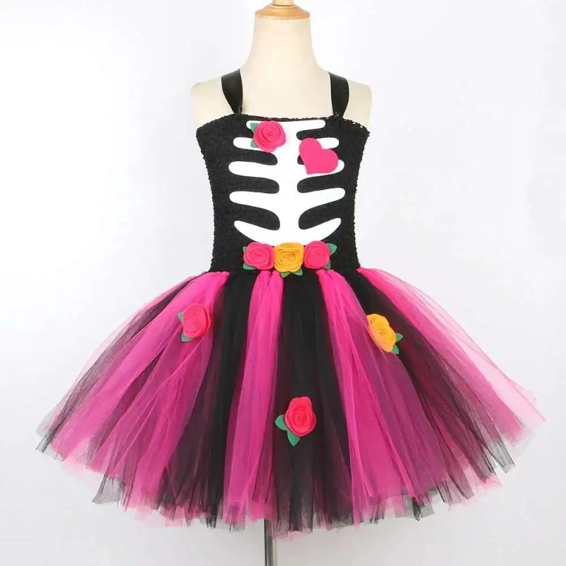 Scary Ghost Bride Fancy Dress for Girls Skeleton Horror Outfit Carnival Party Clothes for Kids Zombie Bride Halloween Costumes