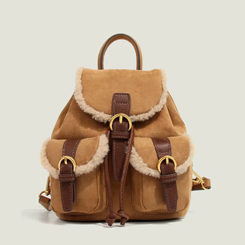 Trendy Vintage Y2k Aesthetic Casual Backpack Korean Streetwear Fashion Women Handbags Kawaii Girls Fluffy All Match Schoolbags