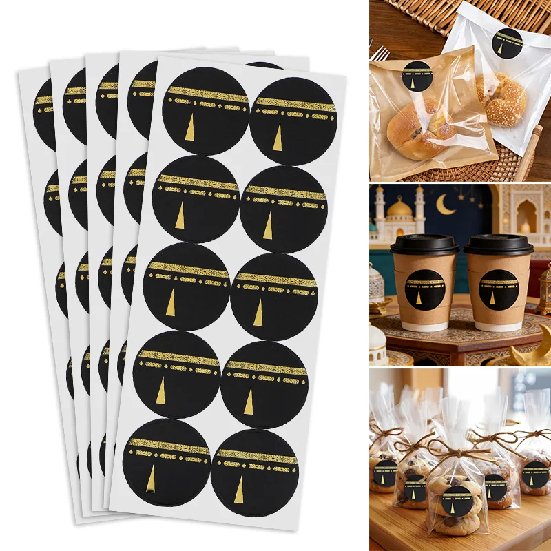 

3/6sheet EID Mubarak Umrah Black Gold Round Paper Stickers Ramadan Kareem Gifts Bag Packaging Seal Lable Islam Muslim DIY Decor
