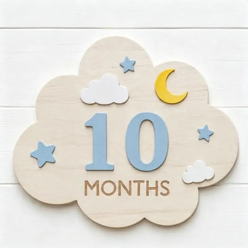 New Natural Wooden Baby Monthly Milestone Marker Set Cloud Shape Number Pieces For Newborn Photos Growth Record