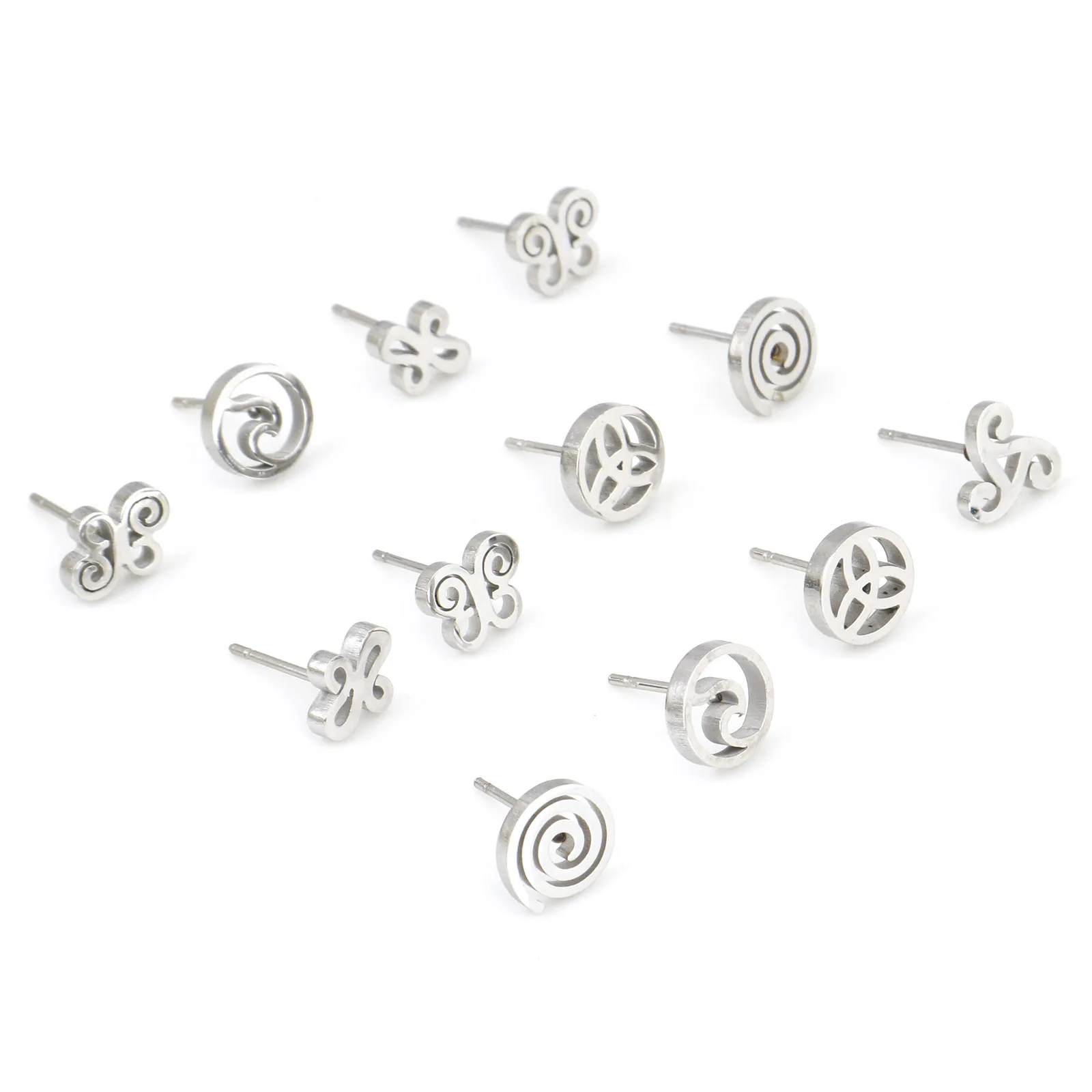 

6Pairs/Set Stainless Steel Geometric Round Butterfly Ear Post Stud Earrings Set Silver Color For Women Party Jewelry Trend Gifts