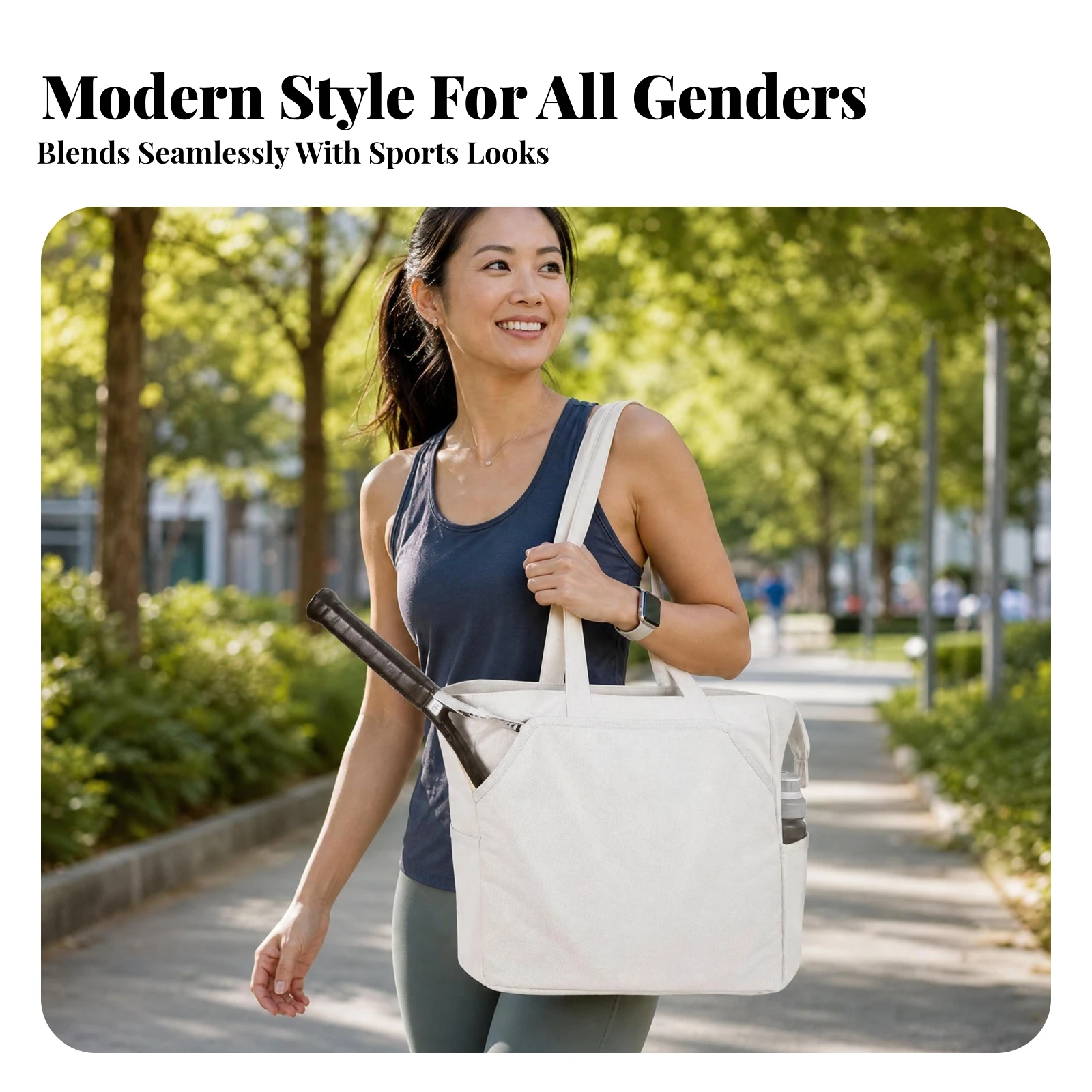 Sports Tote Bag Side Pockets Canvas Tote Bag Front Pocket Lightweight